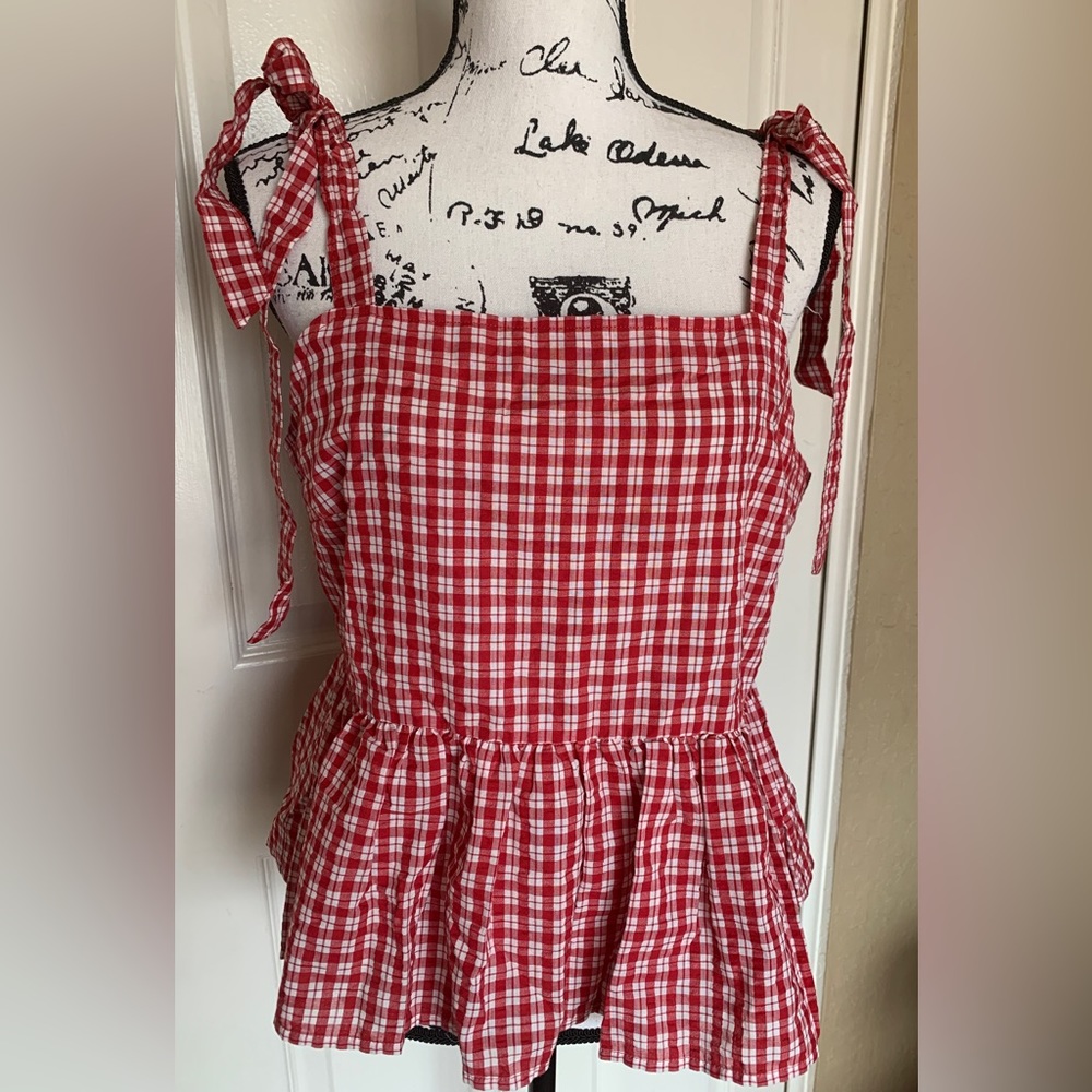 Madewell Red Gingham Peplum Top